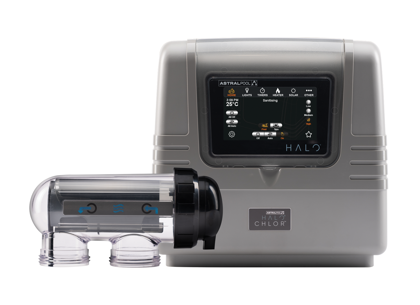 AstralPool Halo Chlor water treatment system with digital display