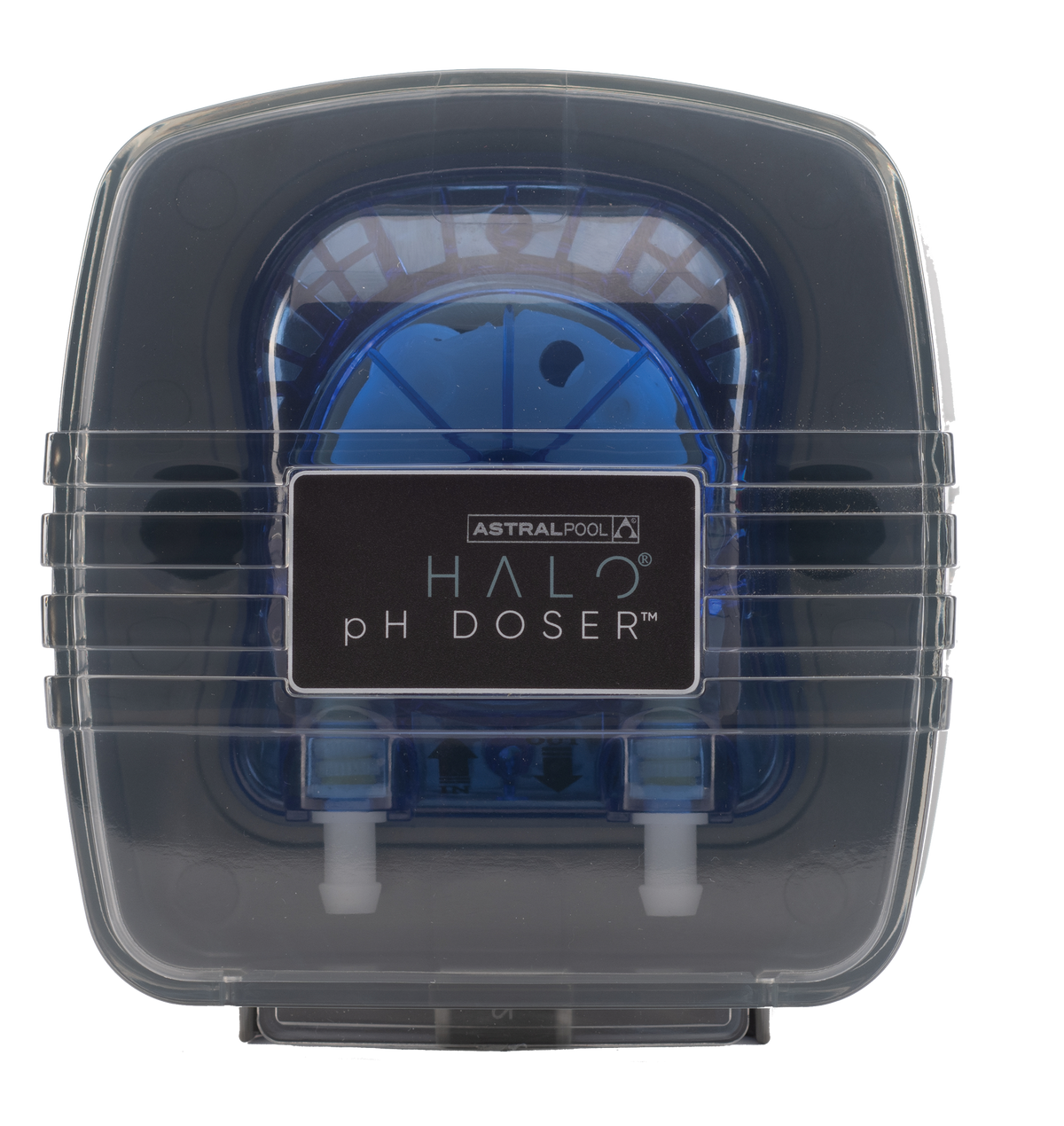 AstralPool Halo pH Doser with clear cover on a white background
