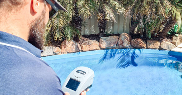 Mobile pool technician with water tester